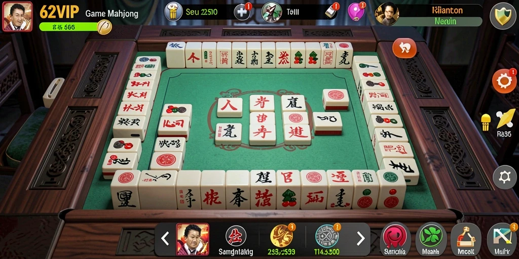 Screenshot gameplay 62VIP menampilkan keseruan bermain Mahjong.