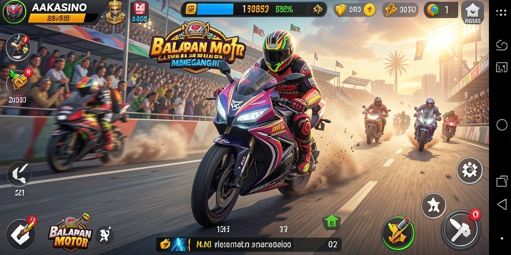 Tampilan gameplay seru dalam balapan motor AAKASINO.
