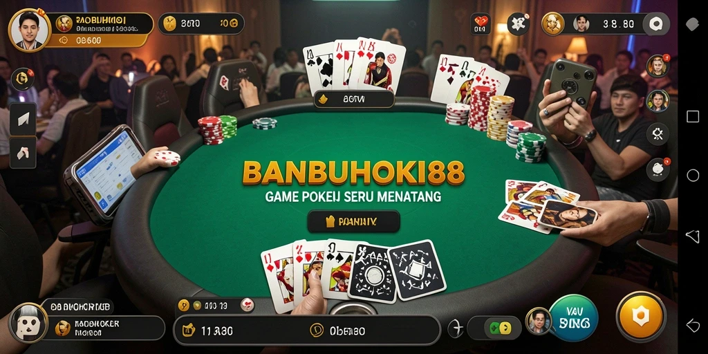 Screenshot utama BANBUHOKI88 menampilkan gameplay poker yang menarik.