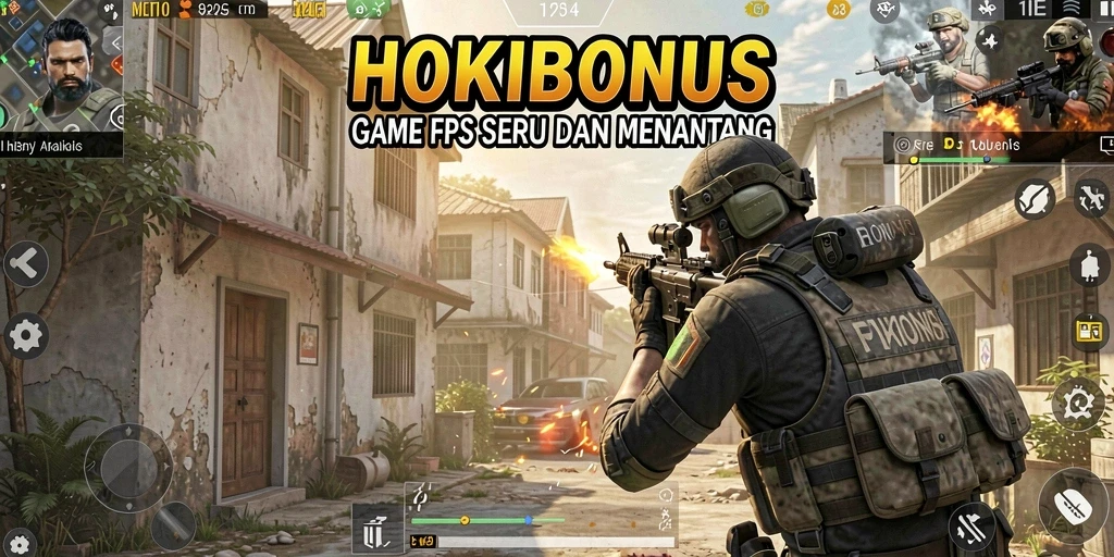 Tangkapan layar menampilkan aksi intens dalam permainan FPS HOKIBONUS.