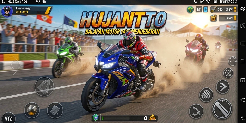 Tampilan gameplay menegangkan dari HUJANTOTO dengan motor cepat.