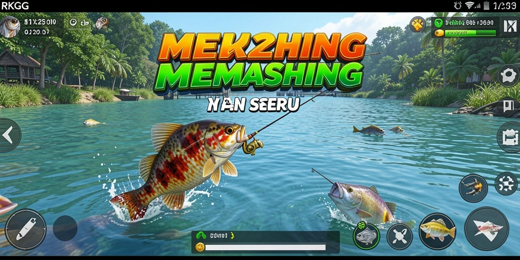 Screenshot gameplay RKGG menampilkan momen seru saat menangkap ikan.