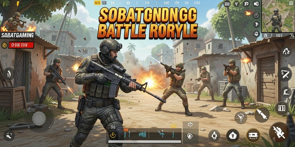 Screenshot gameplay SOBATGAMING dengan aksi Battle Royale yang intens.