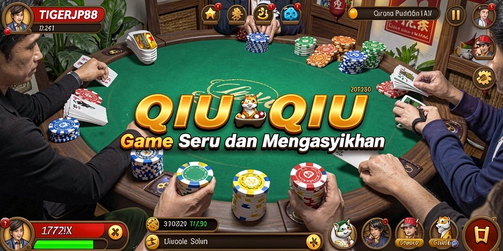 Tampilan gameplay seru dalam TIGERJP88 yang memperlihatkan strategi QiuQiu.