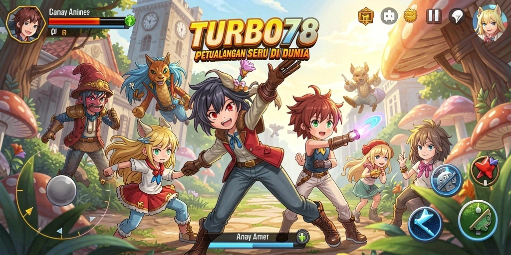 Screenshot utama TURBO78 menampilkan aksi pertarungan seru di dunia anime.